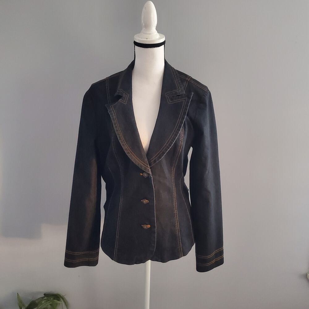 Bisou Bisou Denim Jean Jacket Dark Blue L